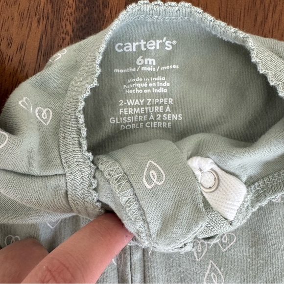 Carter's Green Footie One Piece Soft Cotton 2-Way Zipper 6M - Picture 4 of 4